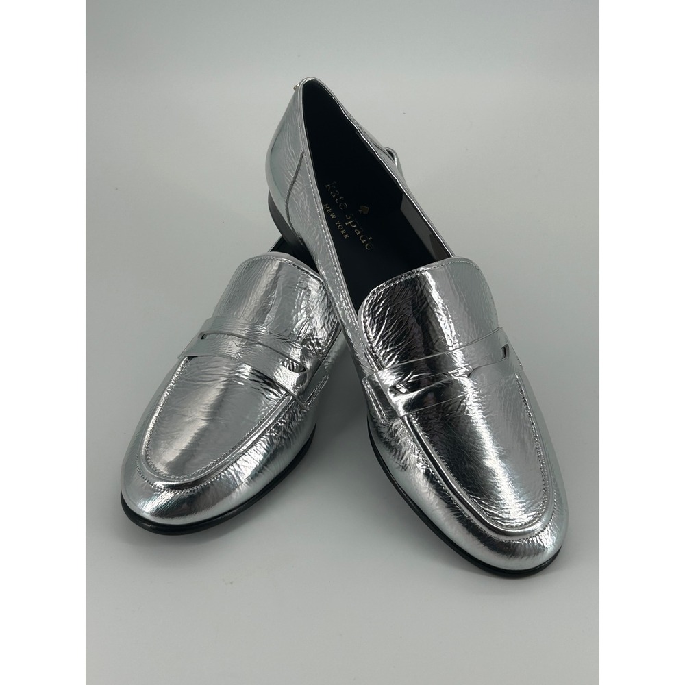 Kate Spade Genevieve Silver Metallic‎ Loafers Women's Size 6.5 Penny Loafers NIB